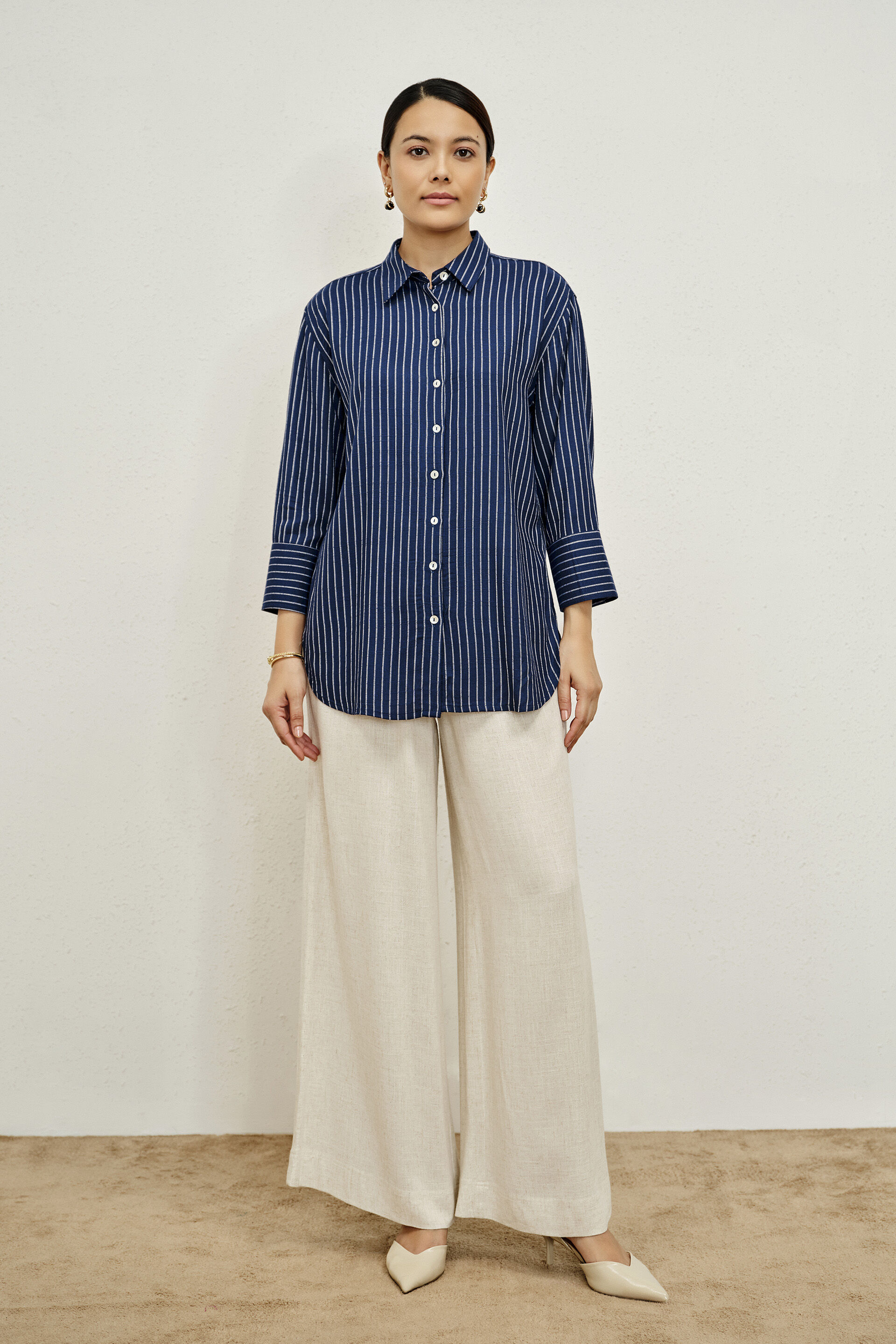 Elyse White Striped Shirt, White, image 3